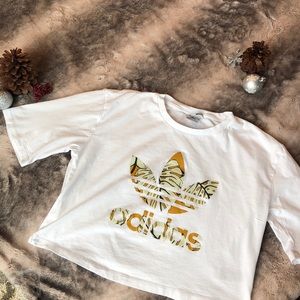 cropped adidas short sleeve shirt, white